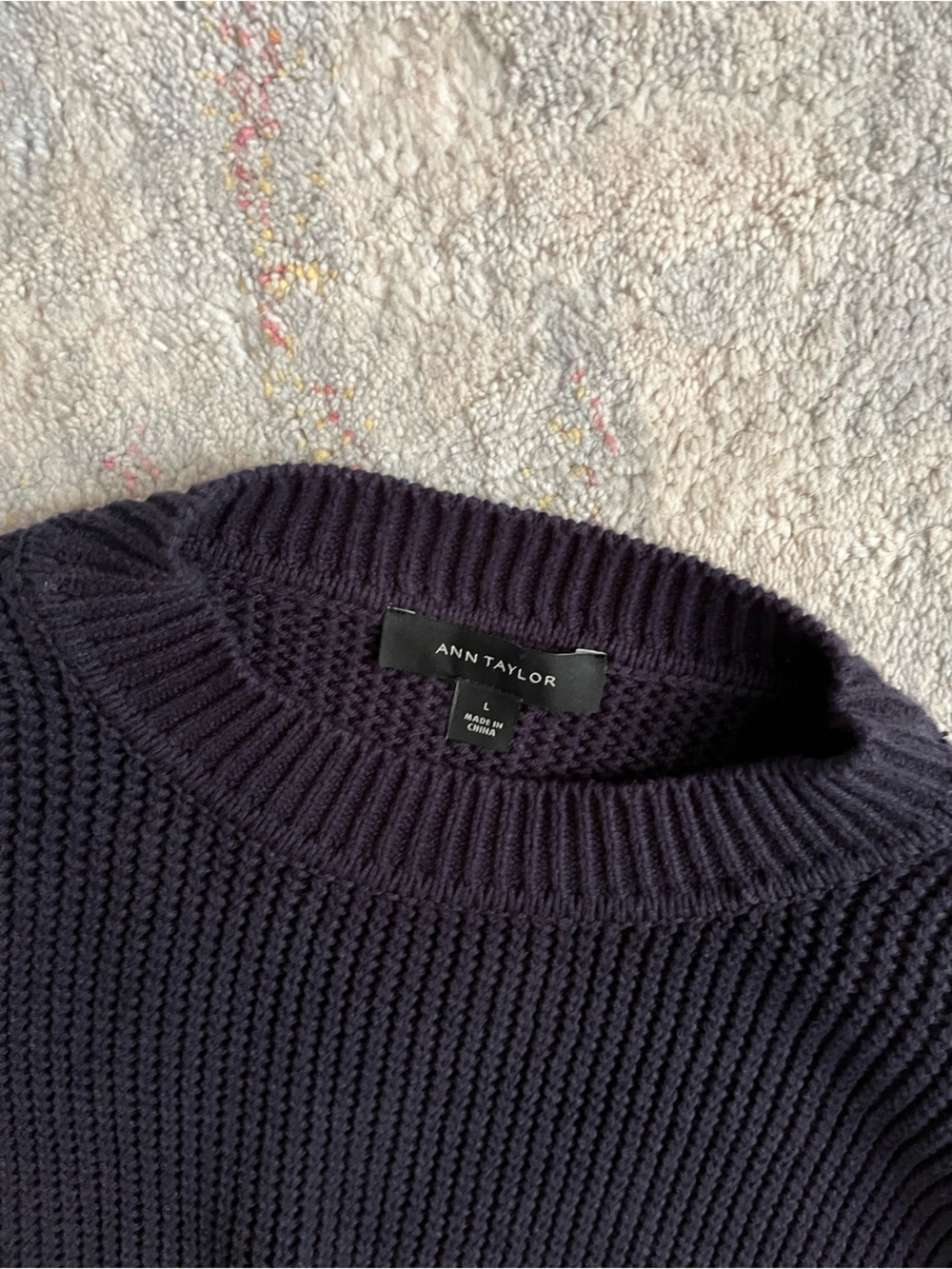 ANN TAYLOR women’s Navy Ribbed Crewneck Sweater - Picture 9 of 10